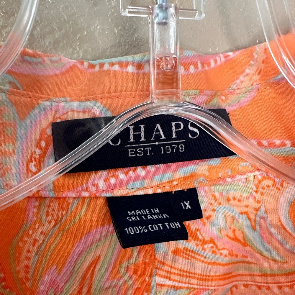 Chaps Top 1X Shirt Button Down Orange - Picture 3 of 4